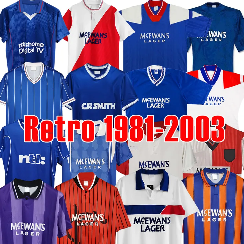 Retro Glasgow Rangers FC 150th Anniversary Soccer Jerseys Champions Shirt Gascoigne 02 03 08 09 82 83 84 87 88 90 92 93 94 96 97 99 00 2009 1982 1988 2003 2003