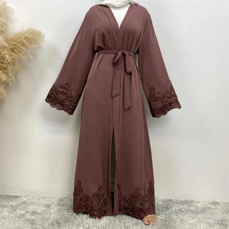 Roupas étnicas Eid Ramadan Mulheres Muçulmanas Abra Cardigan Abaya Kimono Lace Bordado Longo Maxi Vestido Turquia Árabe Kaftan Árabe Vestido Dubai