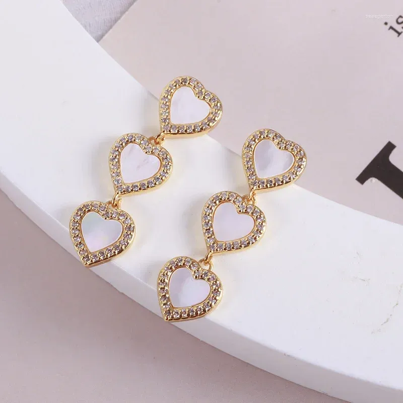 Stud Earrings European And American Jewelry Wholesale Multi-Pendant Shell Love Design Inlaid Zircon Heart-Shaped