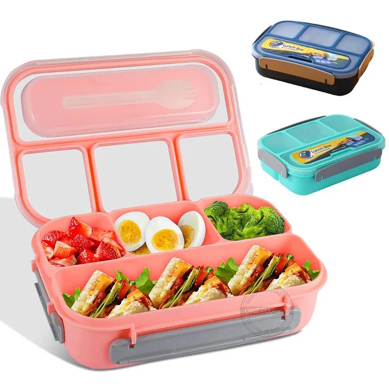 Bento Boxes 1300 ml Bento Box 4 Divided Lunch Box With Fork For Adults Kids Toddler Bento Lunch Boxs Lunch Containers Leak-Proof Microwave 231013