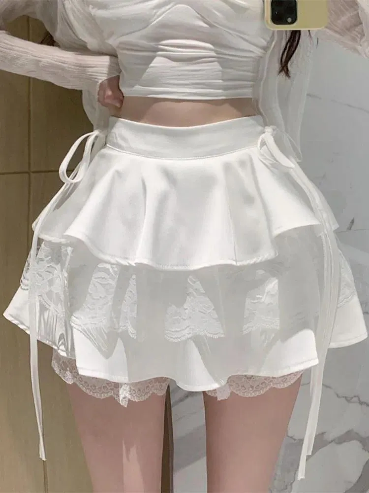 ★Kashiko★ Fairy Ribbon Bubble Skirt【送料0/関税0】 DHgate.com:Womens Summer High Waist Bandage Fairycore Lace