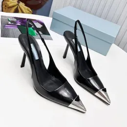 Women Sandals high heel pumps thin heeled Brushed slingback 70mm patent leather pointed toe wedding party dress shoes Luxury designer with box