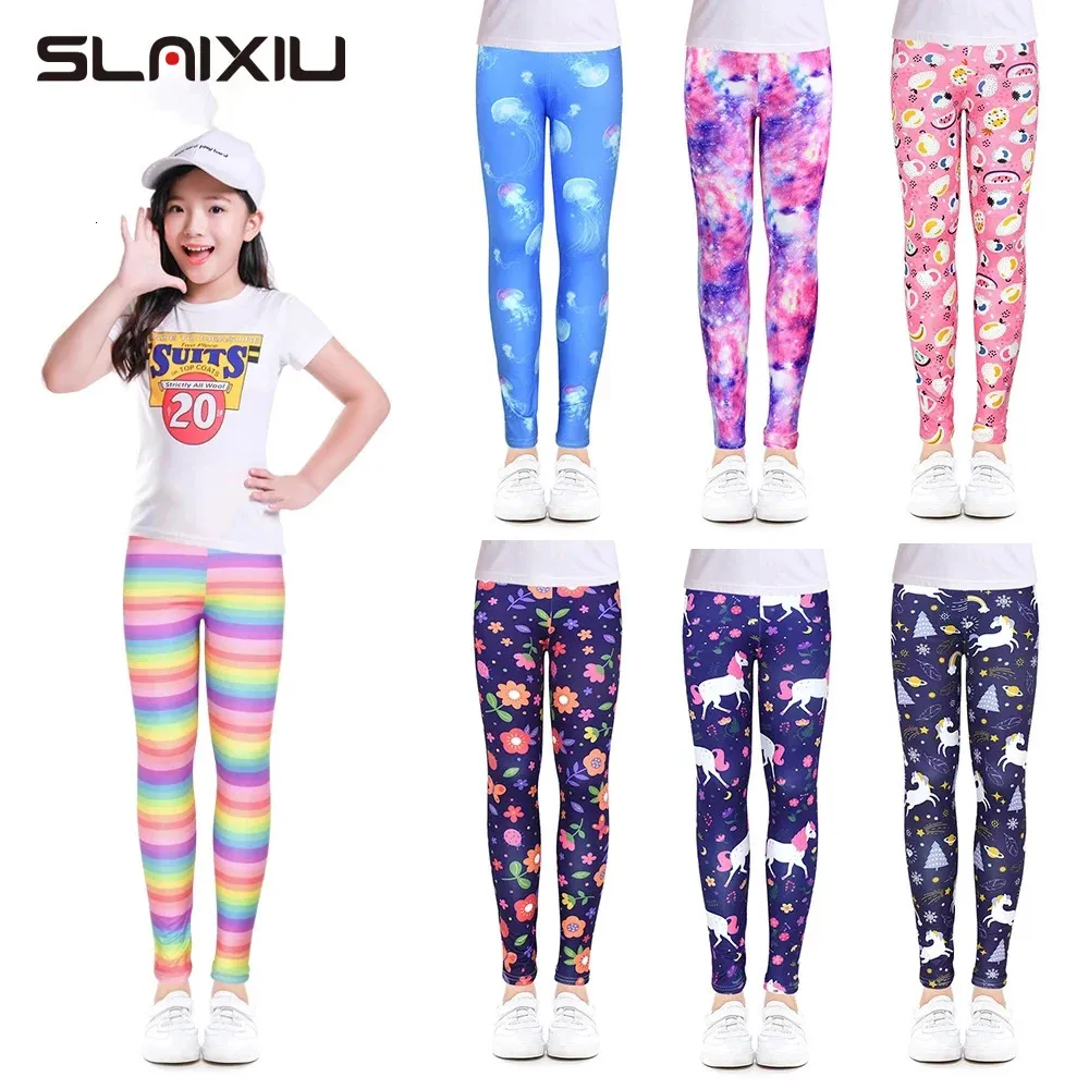 Broek SLAIXIU Print Bloem Skinny Kinderen Leggings Voor 4 12 Jaar Meisje Kleding Zachte Meisjes Potlood Broek Katoen Kinderen 231018