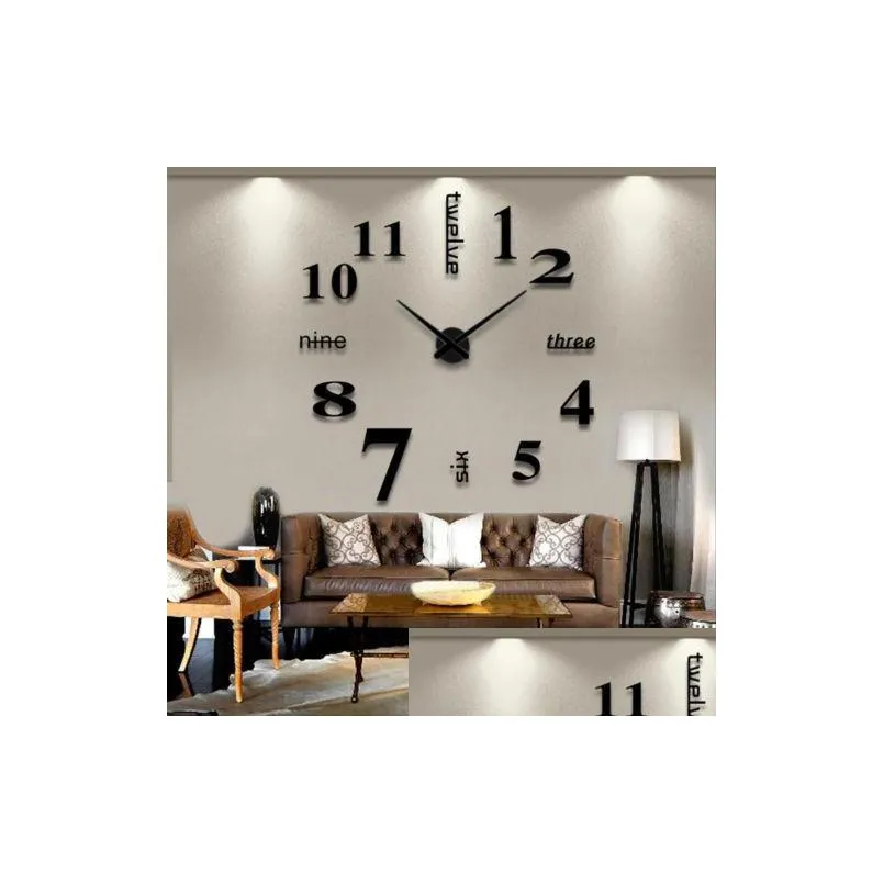 Orologi da parete Moderni Fai da te Orologio da parete di grandi dimensioni 3D Superficie a specchio Adesivo Home Decor Art Design Nuova casa Giardino Home Decor Orologi Dhv5Y