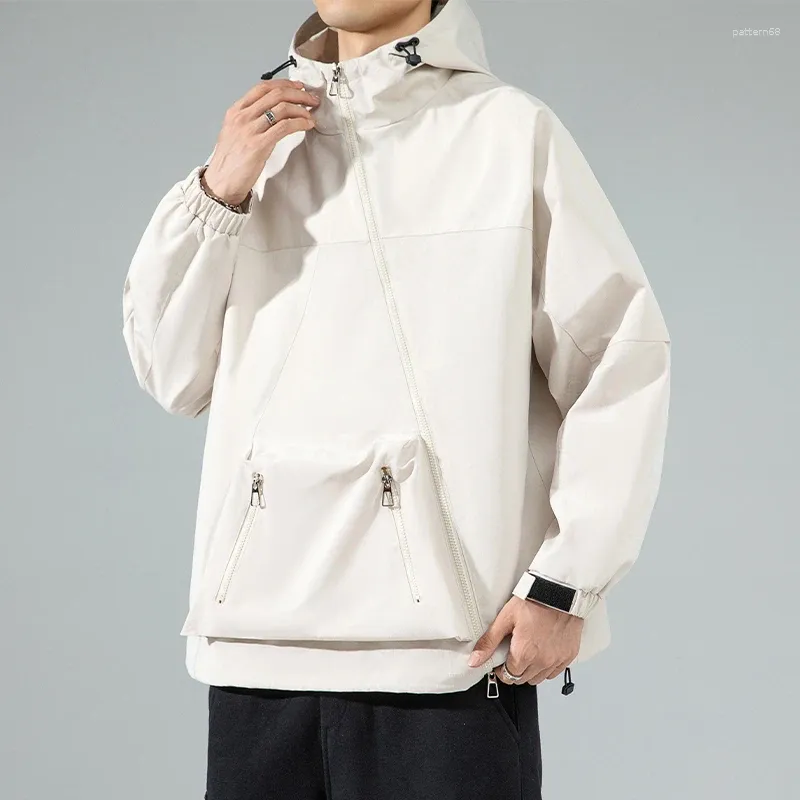 Men s Hooded Jacket Slanted Zipper Plus Size Fashionable with Big Pockets