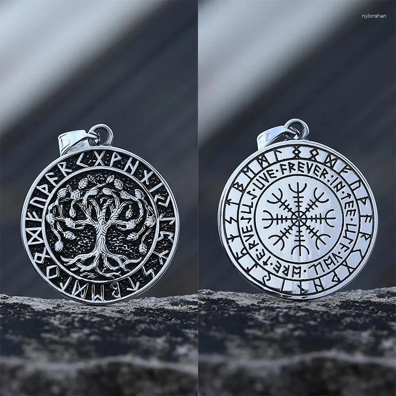 Pendant Necklaces Norse 316L Stainless Steel Viking Runes Tree Of Life And Compass Necklace Choker For Man Women Party Gift Teens