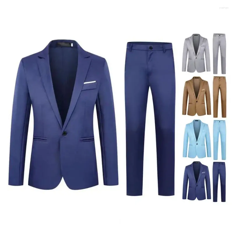 Men's Suits Men Pants Set Male Formal Outfit Stylish 2-piece Suit Lapel Slim Fit For Spring Autumn Business Attire