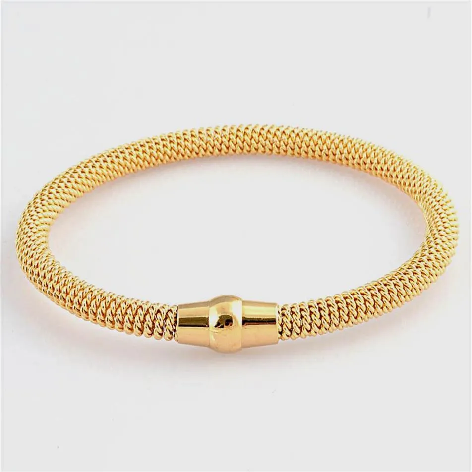 Bangle Moda Mulheres Homens Cor Magnética Rosa Ouro Aço Inoxidável Redondo Ed Fio Cuff Fecho Pulseiras Jewelry211P