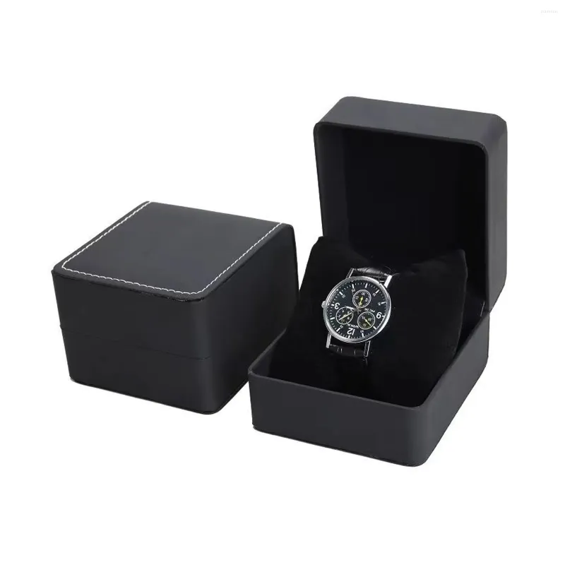 Caixas de relógio Lnofxas Caixa de presente única preta com travesseiro PU Couro Relógio de pulso Organizador para homens