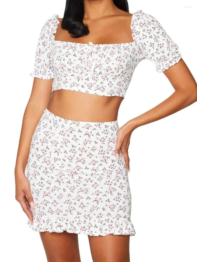 Vestido de duas peças feminino estampa floral sem mangas top colheita e saia bodycon conjunto y2k-inspirado verão streetwear outfit