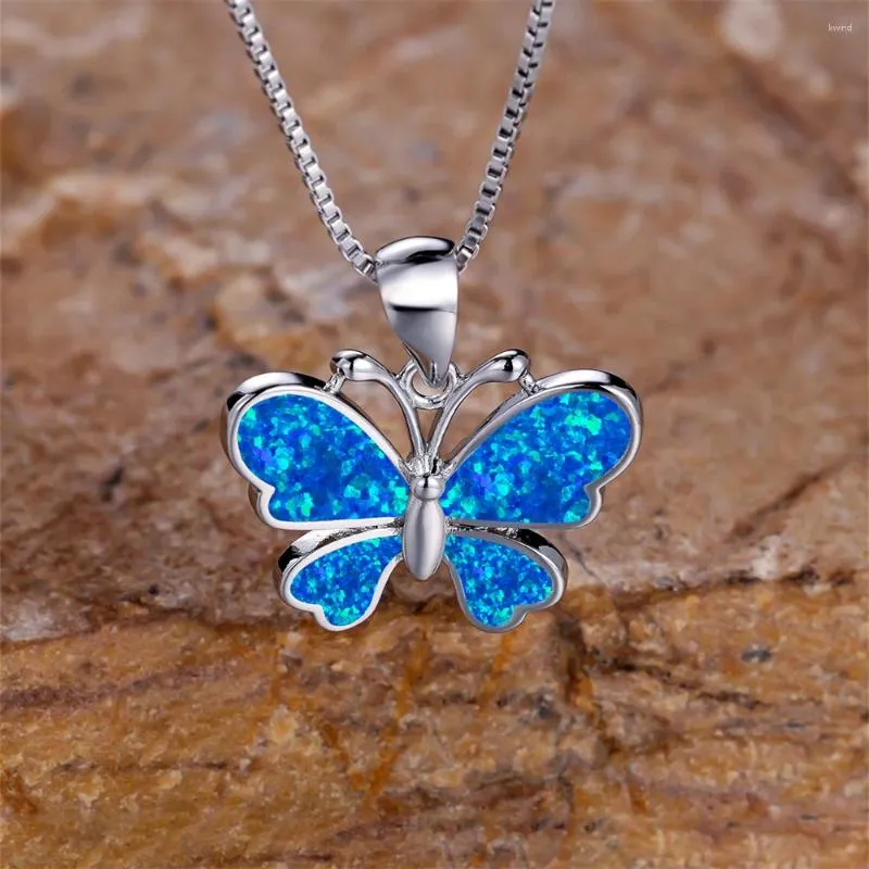 Pendant Necklaces Cute Female Butterfly Necklace White Blue Purple Opal Stone For Women Rose Gold Silver Color Chain Jewelry Gift