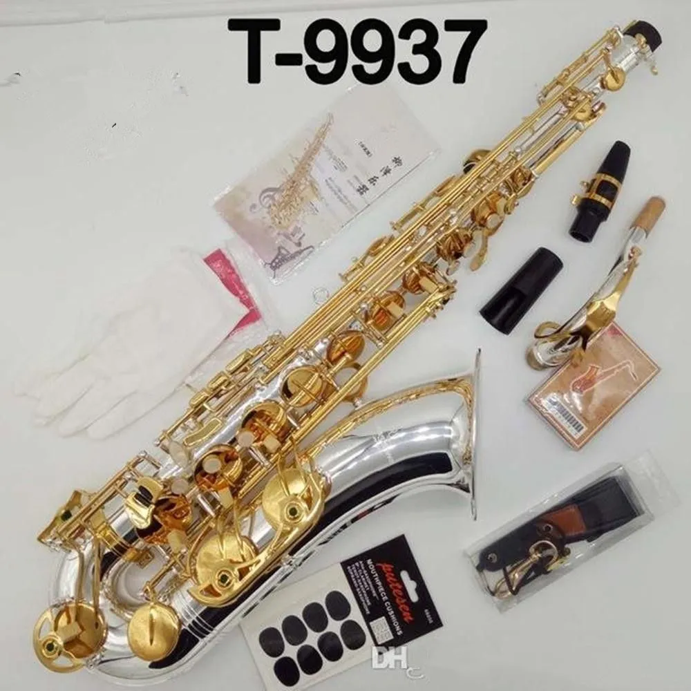 العلامة التجارية الجديدة المحترفة T-9937 Tenor Saxophone Silvering Professional Tenor Sax Nickel مطلي مع القصب القصب لسان حال الرقبة