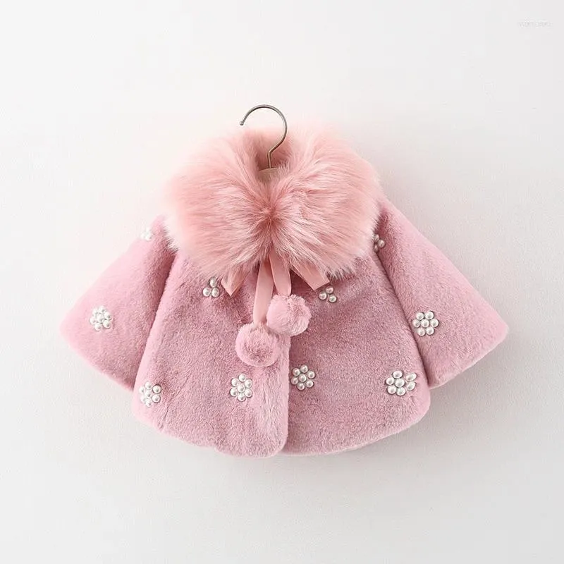 Manteau d'hiver en duvet pour bébés filles, veste à la mode avec grand col en fourrure, doux, chaud et épais, Faux châle mignon, cape pour enfants