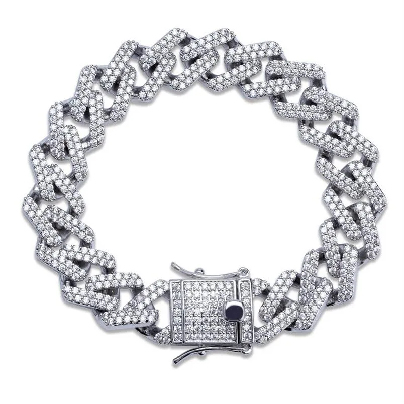 Bracelet en chaîne à maillons cubains, 14mm, 7, 8, 9, 10 pouces, Micro pavé cubique en Zircon glacé, bijoux hip hop pour Male210N