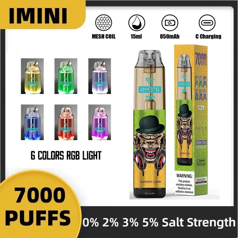 IMini 7000 PLUK Wegwerp ECIG Verstelbare luchtstroom 850 mAh Oplaadbare batterij 15 ml WAPE Wegwerp Tornado Vape weelderig ijssmaak groothandelsprijs gorilla ontwerp