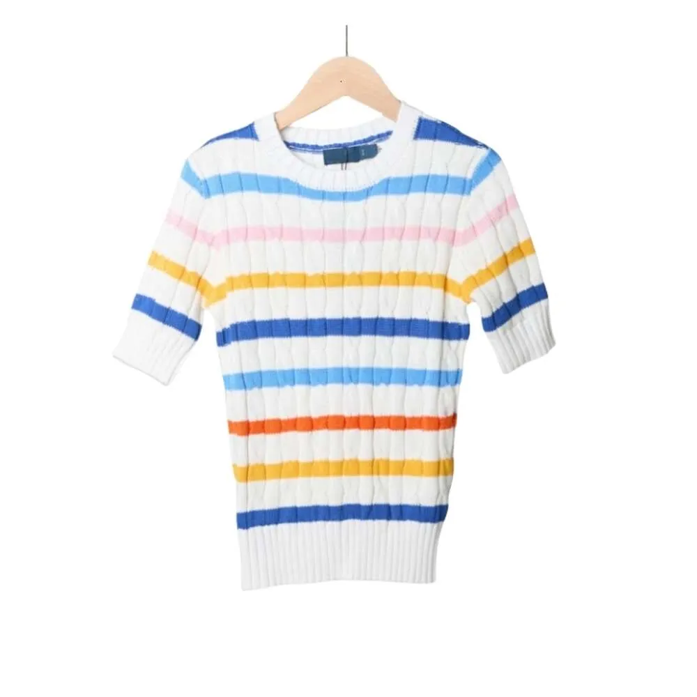 Ralphs Tasarımcı Sweater Lawrence Orijinal Kalite Erken Spring Pony Logo Külot Gökkuşağı Stripe Twisted Çiçek Örgü Saf Pamuk Örgü