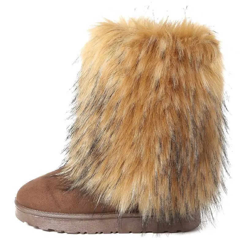 トップブーツ新しい長い毛皮女性冬Y2Kスパイシーな女の子ファッション太い靴底模様模倣雪雪