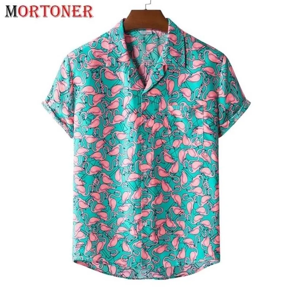 Stylish Flamingo Print Hawaiian Aloha Shirt Men Summer Short Sleeve Beach Shirts Mens Holiday Party Semesterkläder 220218321o