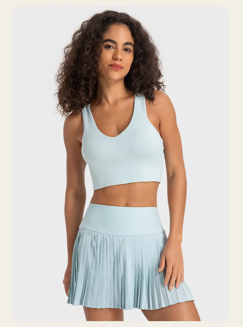 LU LU LEMONS Outdoor-Sport-Damen-Yoga-BH, elastischer Bund, modischer Faltenrock, Damen-Activewear-Set