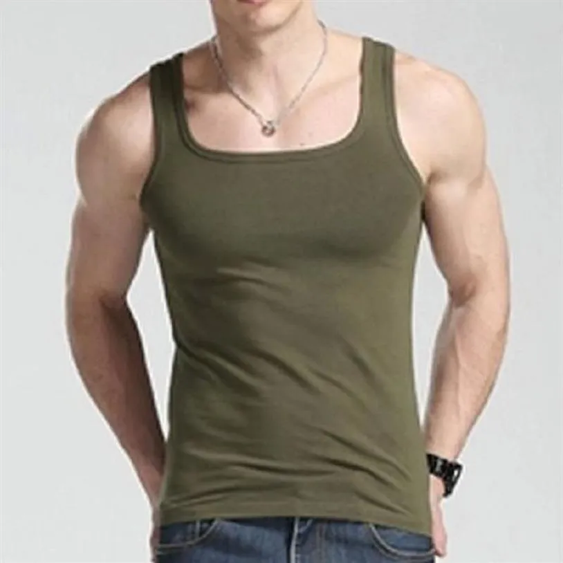Men's Tank Tops Summer Men Casual Top Cotton Square Collar Solid Fitness Bodybuilding Sleeveless XXL Plus Size Clothes264Z