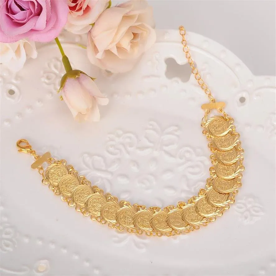 Céu talento bao moeda pulseira 22k ouro gf islâmico muçulmano árabe moeda pulseira feminino país árabe oriente médio jóias277c