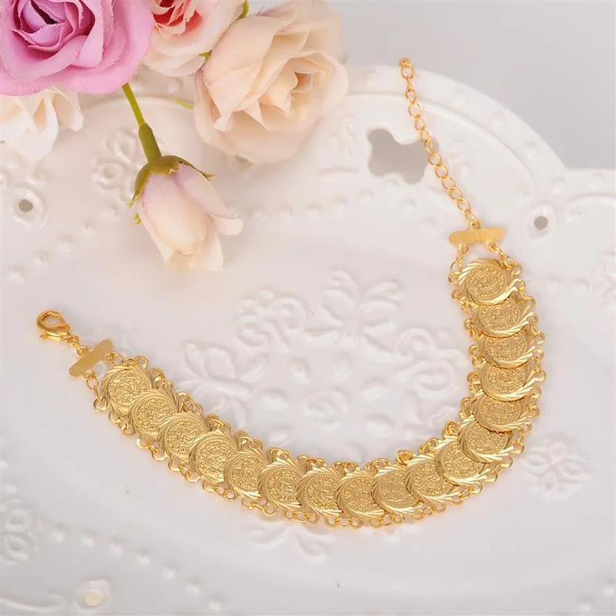 Sky talent bao coin Bracelet 22K Gold GF Islamic Muslim Arab Coin Bracelet Women Men Arab Country Middle Eastern Jewelry277C