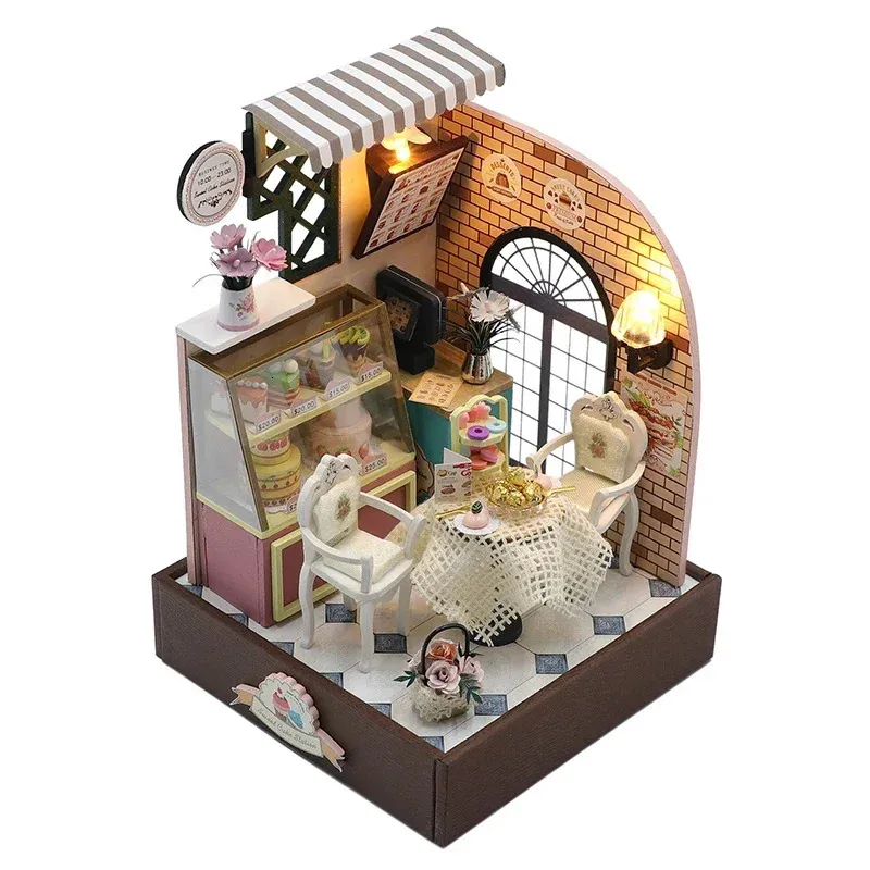 Casa de boneca acessórios diy casa de boneca em miniatura kit de quebra-cabeça de madeira aniversário presente de natal brinquedos para crianças adulto casa de boneca conjunto de mão 231018