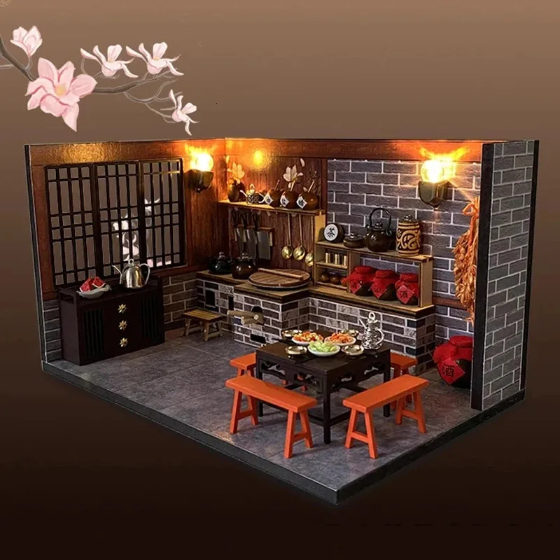 Akcesoria dla lalek DIY Doll House z meblami kurzu kulek Model Zestawy budowlane Dollhouse Casa Miniatures dla zabawek urodzinowe prezenty świąteczne 231018