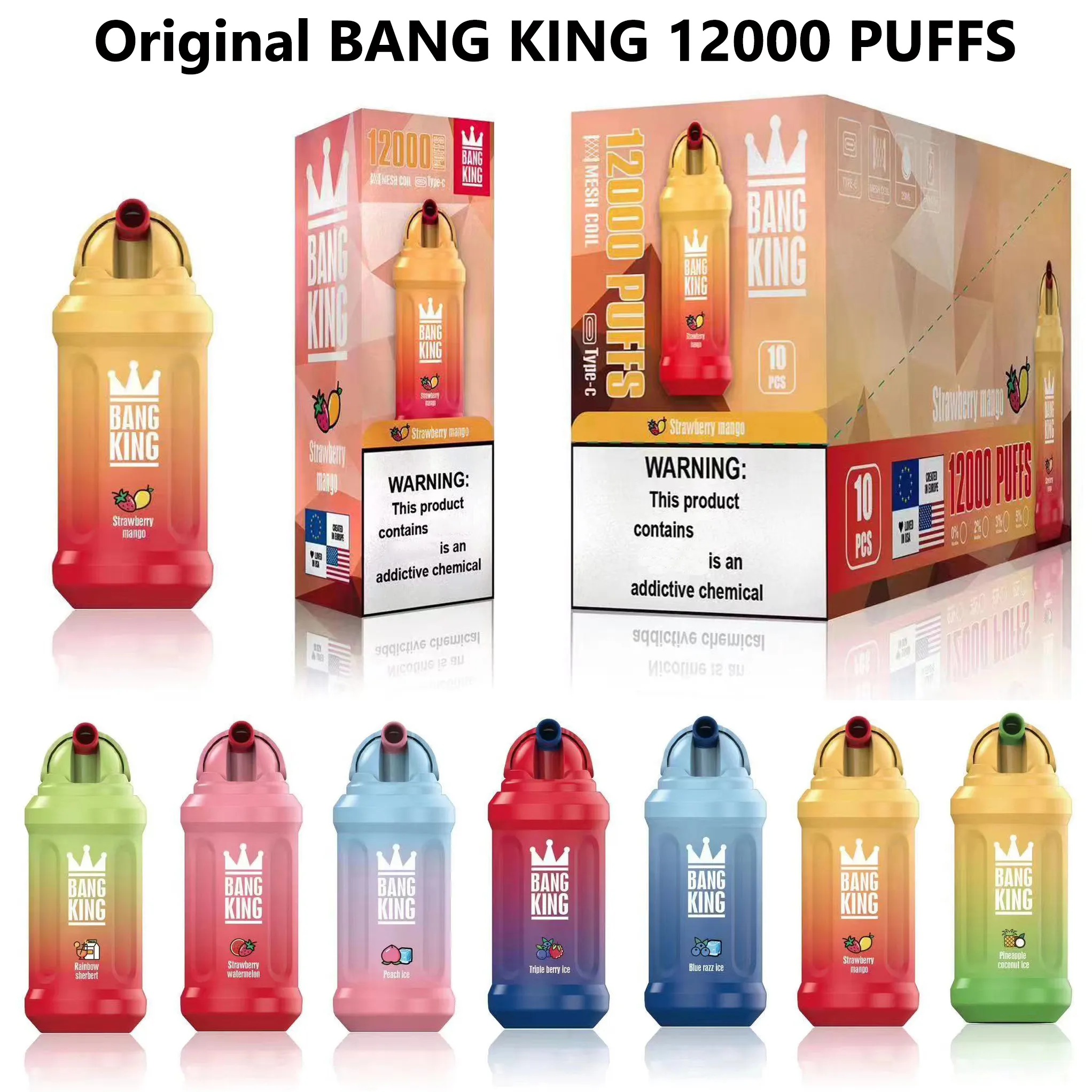 Originele BANG KING 12000 Rookwolken Wegwerp Vape E-sigaretten 23ml Pod-apparaat 650mAh Oplaadbare batterij 0% 2% 3% 5% Sterkte 20 smaken Snelle verzending 12K