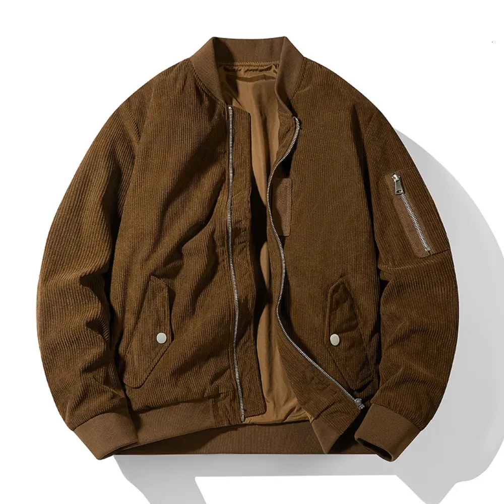 Mens Corduroy Bomber Jacket: Autumn Winter Pilot Style, Warm
