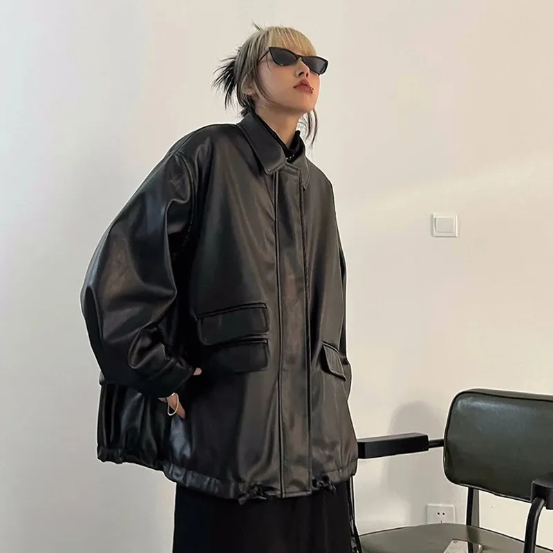 Women's Oversized Gothic Leather Faux leather coat women with 