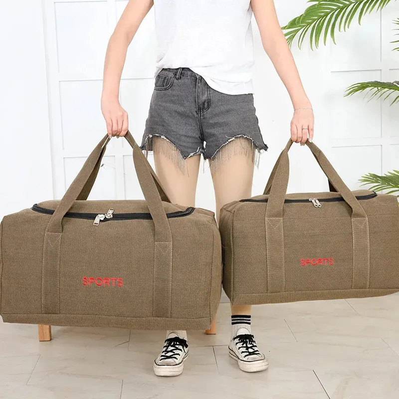 Duffel Bags Unisex Vintage Canvas Travel Bag Large Capacity Duffel Hand Luggage Bag Multifunction Sac De Voyage Weekend Bag Gym Pack XA657F 231019