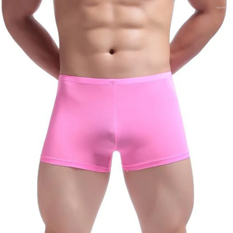 Unterhosen Herren Unterwäsche Stretch Boxer Kurze Eisseide Low Rise Shorts Atmungsaktive Badehose BuLifting Höschen