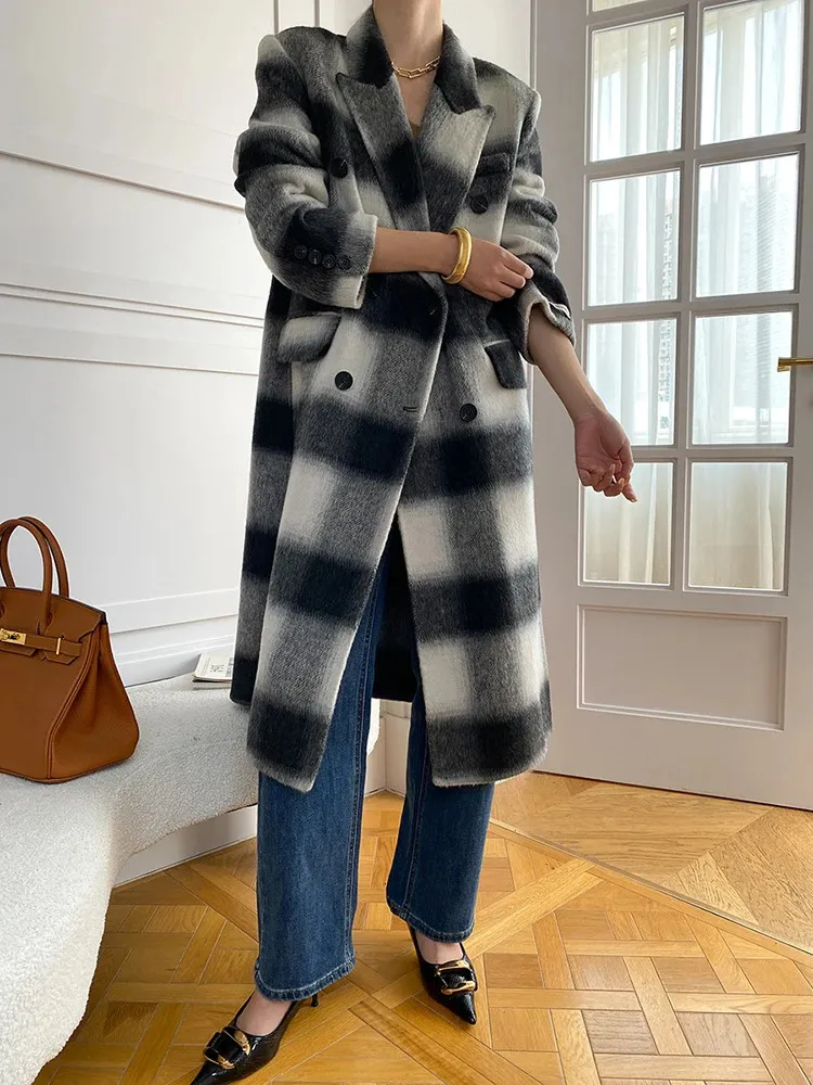 Longline Jacket Womens Plaid Long Coat Oversized Plaid Wool Coat Women's  Longline Wool Blend Jacket, Autumn Winter Fashion, Loose Fit, Plus Size