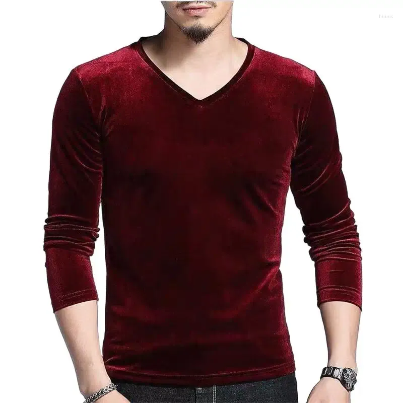 Camisetas para hombre, moda de otoño 2023, camisetas de terciopelo de manga larga para hombre, camisetas de talla grande de Hip Hop, M-6XL 7XL con cuello en V, terciopelo liso