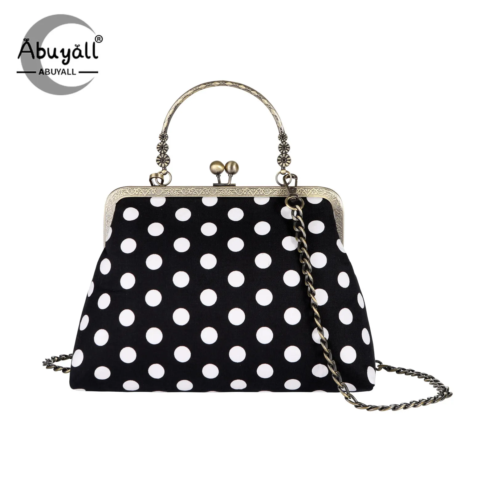 Evening Bags Canvas Bag Polka Dots Crossbody Kiss Lock TopHandle Handbag Chain Strap Vintage Purse Shell Women Shoulder Clasp Gift 231018