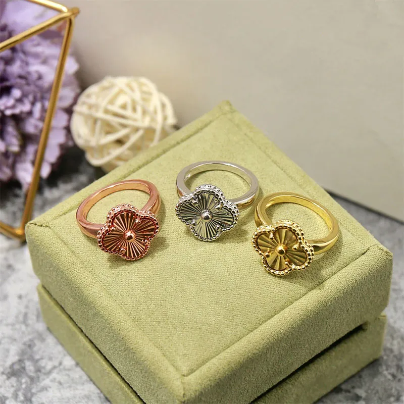 Vanclef Ring Çift Altın Emed Tasarımcı Takı Kadınlar Yüzük Yonca Yüksek Kaliteli Titanyum Çelik Alyans Kadın Moda Tasarımı Takı