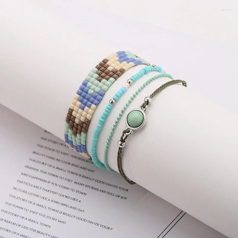 Strand Beaded Bracelet Arrow Gradient Color Retro Multilayer Hand Knitting Bohemia Adjustable Tide Simple Rice Bead Set