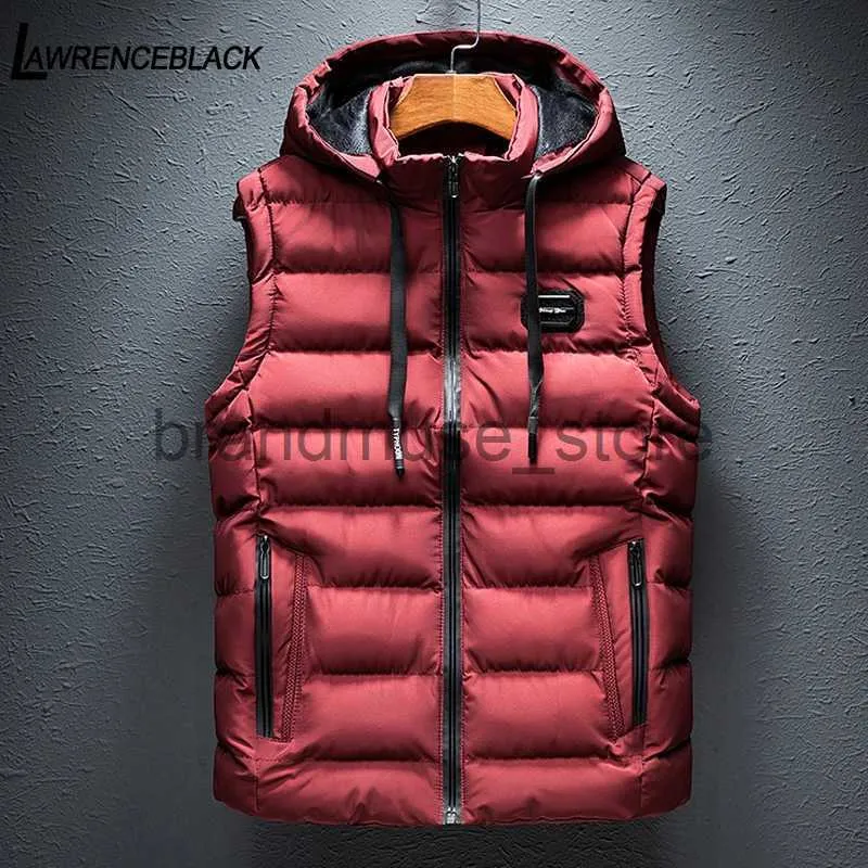 Men's Down Parkas Brand Mens Jacket Sleeveless Vest Hooded Fashion Casual Coats Male Cotton-Padded Men's Vest Men Zipper Waistcoats Plus size 6XL J231019