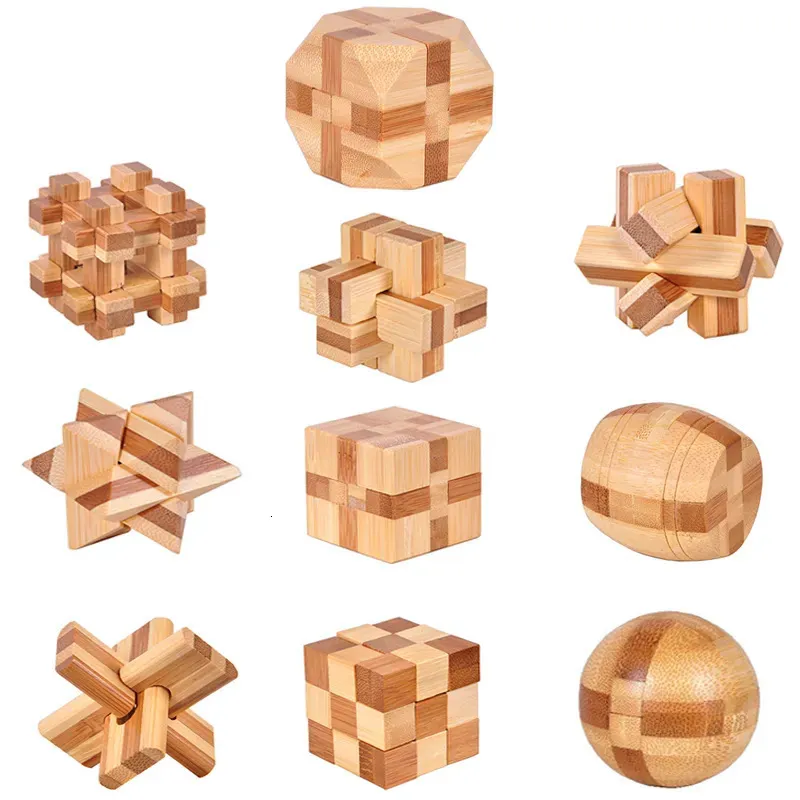 Doll House Accessories 10pcs/set 3D Puzzle handmade vintage Ming lock Luban lock wooden toy adults puzzle children adult Decompression antistress toys 231019