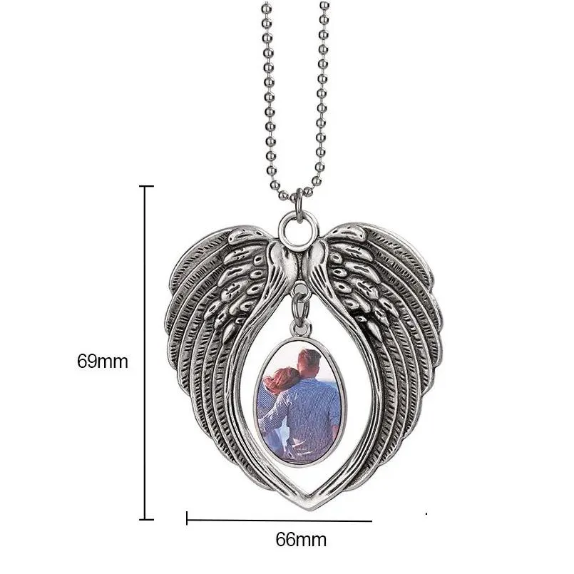 Party Favor Sublimation Blanks Accessoires de voiture pour Party Favor Angel Wing Colliers Pendentifs Pendentif Rétroviseur Suspendu Charme Orn Dhoml