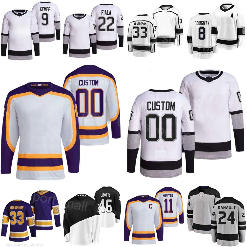 Homme Jeune Femme Hockey 11 Anze Kopitar Jerseys 22 Kevin Fiala 9 Adrian Kempe 33 Viktor Arvidsson 24 Phillip Danault 8 Drew Doughty 46 Blake Lizotte Couture rétro inversée