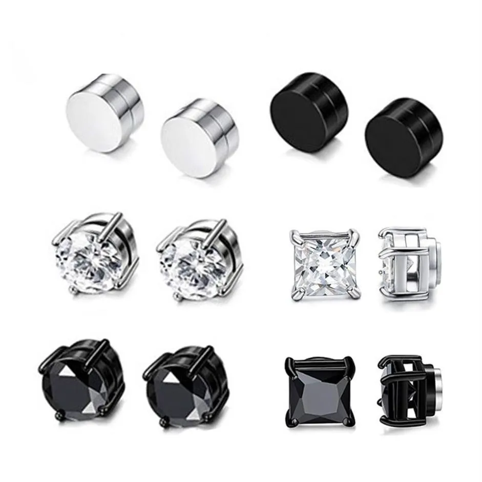 Hip Hop – boucles d'oreilles en Zircon sans perçage, Clip d'oreille en acier inoxydable, nouveau Style, boucles d'oreilles magnétiques, ensemble de bijoux Whole296T