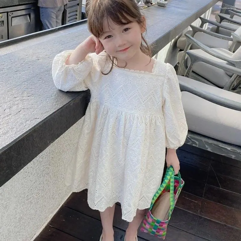 Flickklänningar 2023 Mori Summer Spring Kids Dress Sweet Lace Princess Style Långärmning Mjuk modedesign för flickor