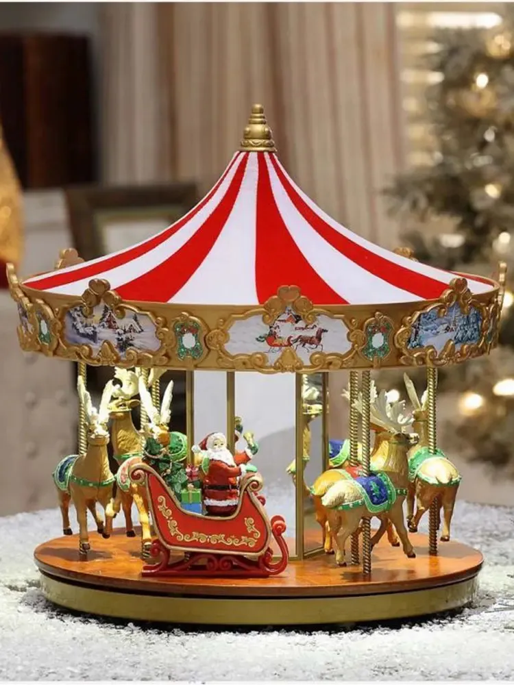 Dekorativa föremål Figurer Mr. Christmas Playground Carousel Music Box Elk Six One Children's Birthday Presents 231019