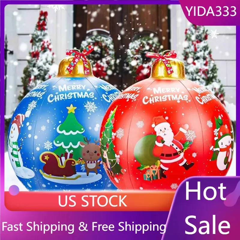 Decorações de Natal 2 PCS Bolas de Natal infláveis de PVC com 2 fitas de Natal 24 '' Decorações infláveis de Natal gigantes Bola de enfeites 231019