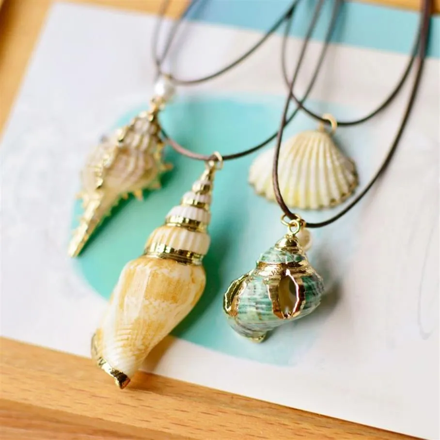 Boho Conch Collana di conchiglie di mare Hawaii Beach Collane estive Corda di cera Catena Oceano Animale Gioielli con ciondolo conchiglia naturale per le donne269E