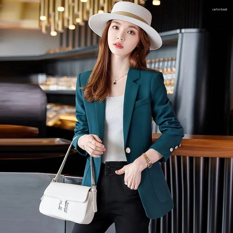 Trajes de mujer Marca Moda Primavera Otoño Mujer Medianoche Azul marino Slim Blazer Office Lady Traje de un solo botón Chaqueta Chica Abrigo casual Regalo de fiesta