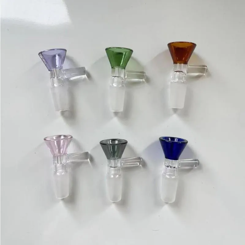 Colorful 14 mm and 18 mm joint glass bowl nail for dry herb glass Accessories for glass bongs water pipes Random color Dvqac