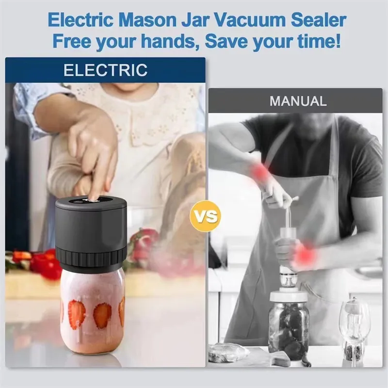 Electric Mason Jar Vacuum Sealer Kit Cordless Auto Jar Sealer for Food Storage with Wide-Mouth and Regular-Mouth Mason Jar Lids